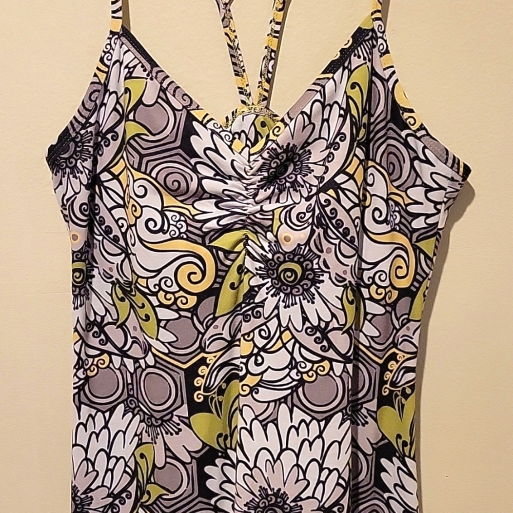 ❤️ PRANA CORA DRESS IN RETRO LIME GRERN GRAY BLACK FLORAL, SMALL - Picture 2 of 9